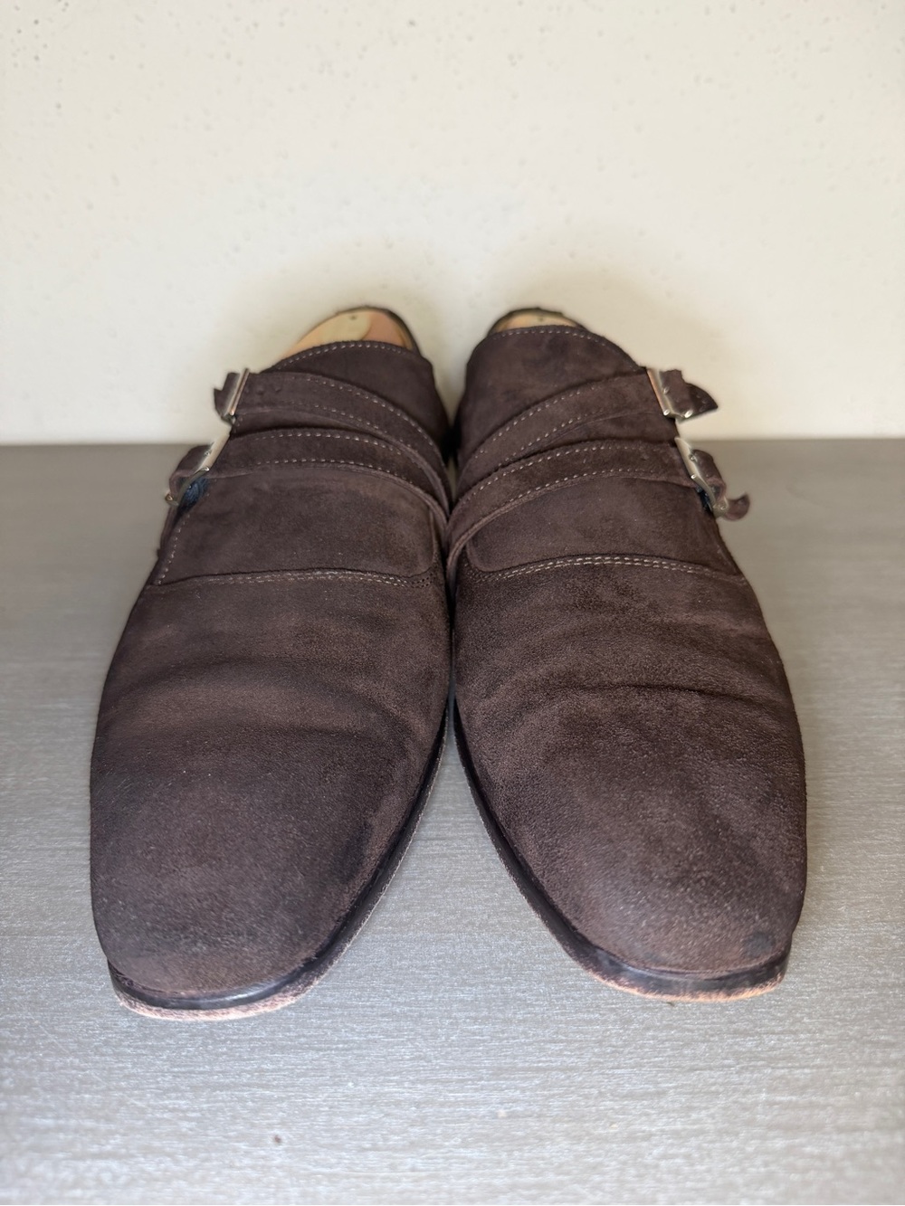 Paul Fredrick Brown Suede Double Monk Strap Shoes Men’s Size 8.5 Made In Italy - Picture 5 of 13